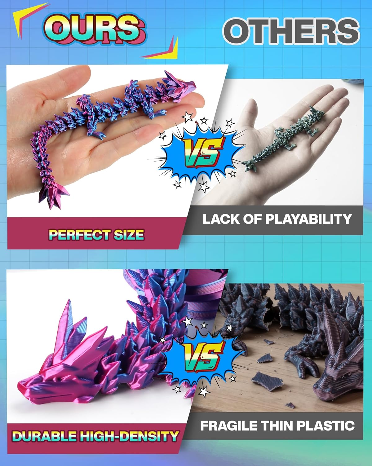 Rapean 8" 3D Printed Dragon Eggs, Easter Basket Stuffers for Kids and Teens, Unique Easter Toys & Decor for