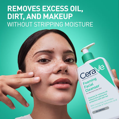 CeraVe Foaming Facial Cleanser, Daily Face Wash for Oily Skin, Hyaluronic Acid + Ceramides + Niacinamide, Fragrance Free & Paraben