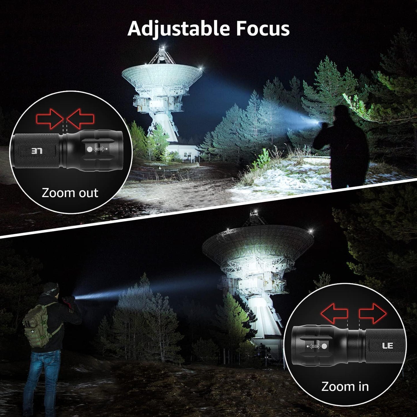 Lighting EVER LED Flashlights High Lumens, Small Flashlight, Waterproof, Adjustable Focus Flash Light for Outdoor, Emergency, AAA Batteries