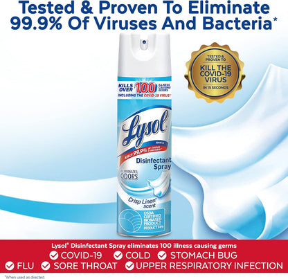 Lysol Bundle containing x2 Lysol Disinfectant Spray for Hard and Soft Surfaces, Crisp Linen, 19 Fl. Oz + Lysol Air Sanitizer