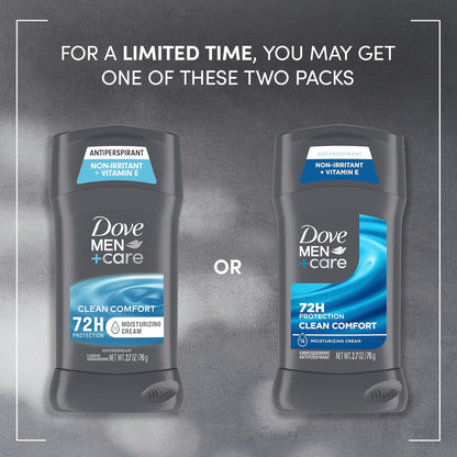 Dove Men+Care Antiperspirant Deodorant Stick 4 Count Clean Comfort 72-Hour Sweat & Odor Protection Antiperspirant for Men With 1/4 Moisturizing Cream