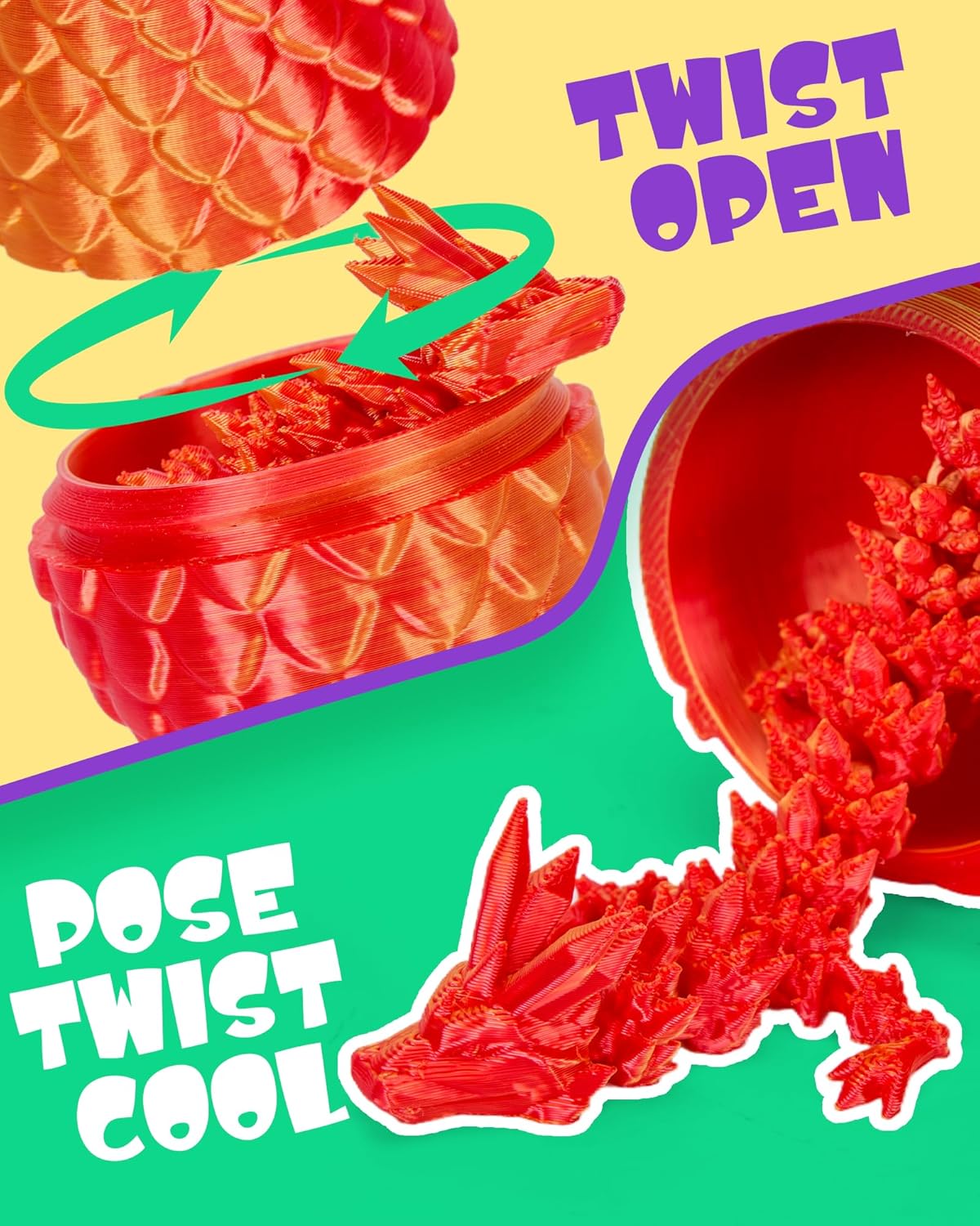 TBOLINE 4PCS 3D Printed Dragon Egg, Easter Basket Stuffers for Kids, Prefilled Easter Eggs with Toys Stuffed Egg Hunt