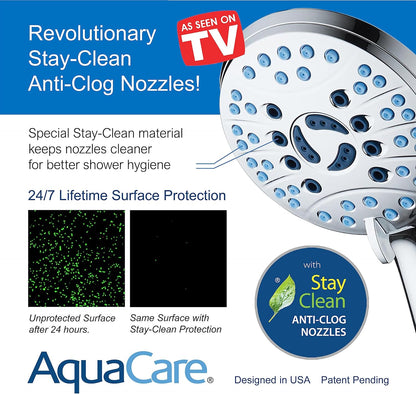 AquaCare High Pressure 8-mode Handheld Shower Head - Anti-clog Nozzles, Built-in Power Wash to Clean Tub, Tile &