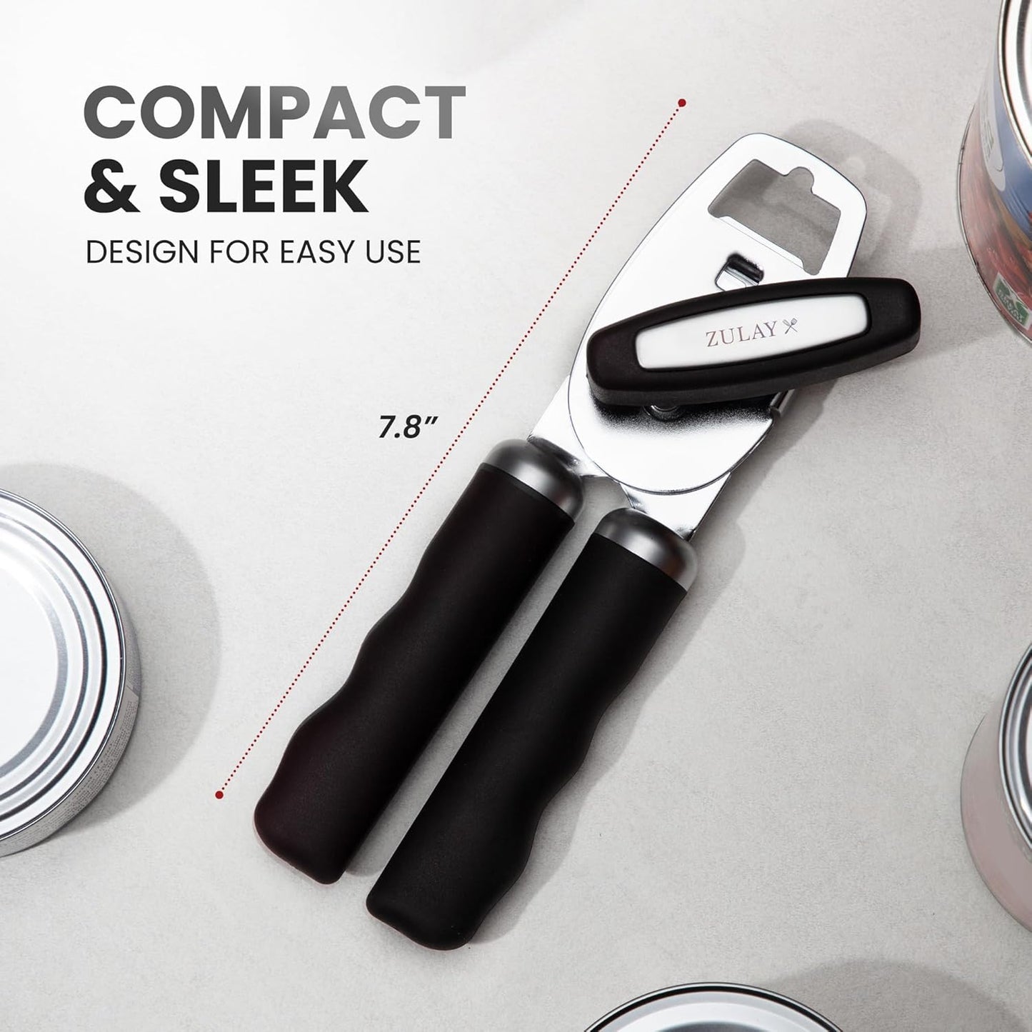 Zulay Kitchen Heavy Duty Stainless Steel Can Opener Manual with Bottle Opener - Rust Proof Manual Can Opener With Turn Knob & Comfy Soft Grip Handles