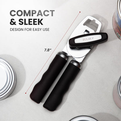 Zulay Kitchen Heavy Duty Stainless Steel Can Opener Manual with Bottle Opener - Rust Proof Manual Can Opener With Turn Knob & Comfy Soft Grip Handles