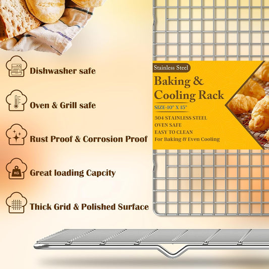 2PCS Cooling Racks for Cooking and Baking - 10" x 15"Heavy Duty Stainless Steel Wire Rack for Baking
