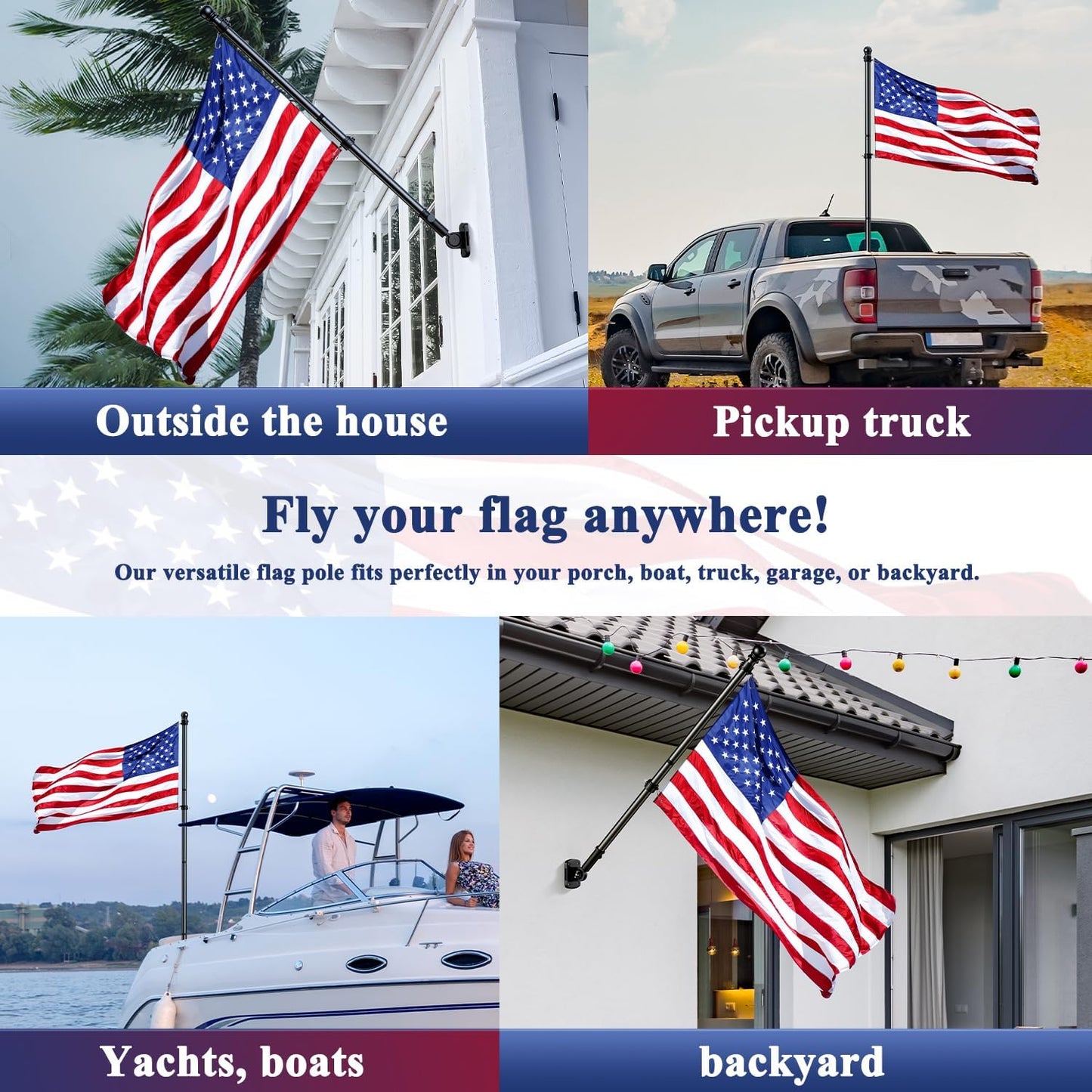 PHITRIC Flag Pole Kit, Tangle Free Spinning Stainless Steel Rustproof Flagpole for 3x5 Sports Fan Outdoor Flags for Outside House (Black