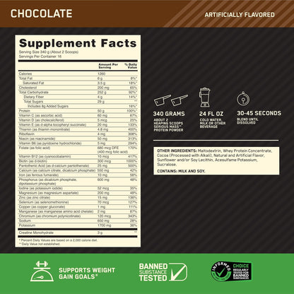 Optimum Nutrition Serious Mass, Weight Gainer Protein Powder, Mass Gainer, Vitamin C and Zinc for Immune Support, Creatine