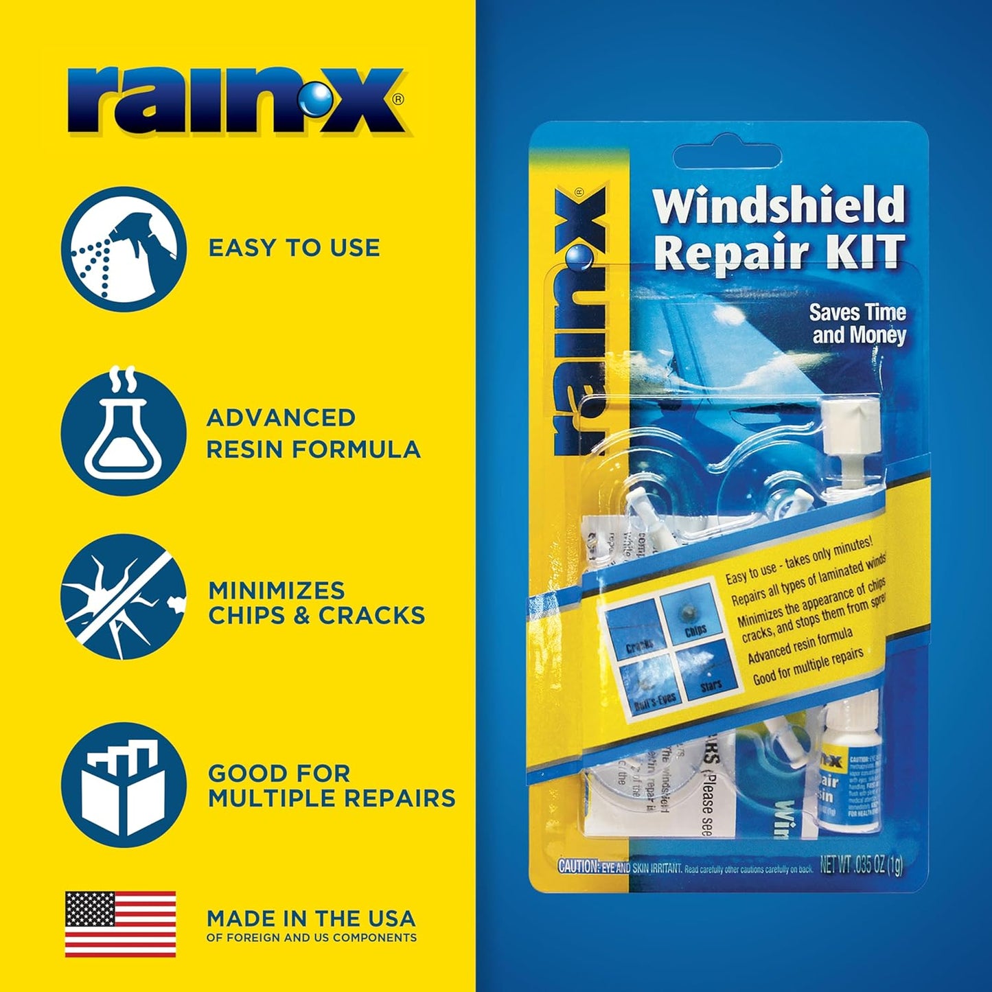 Rain-X 600001 Windshield Repair Kit - Quick and Easy Durable Resin Based Windshield Repair Kit for Chips and