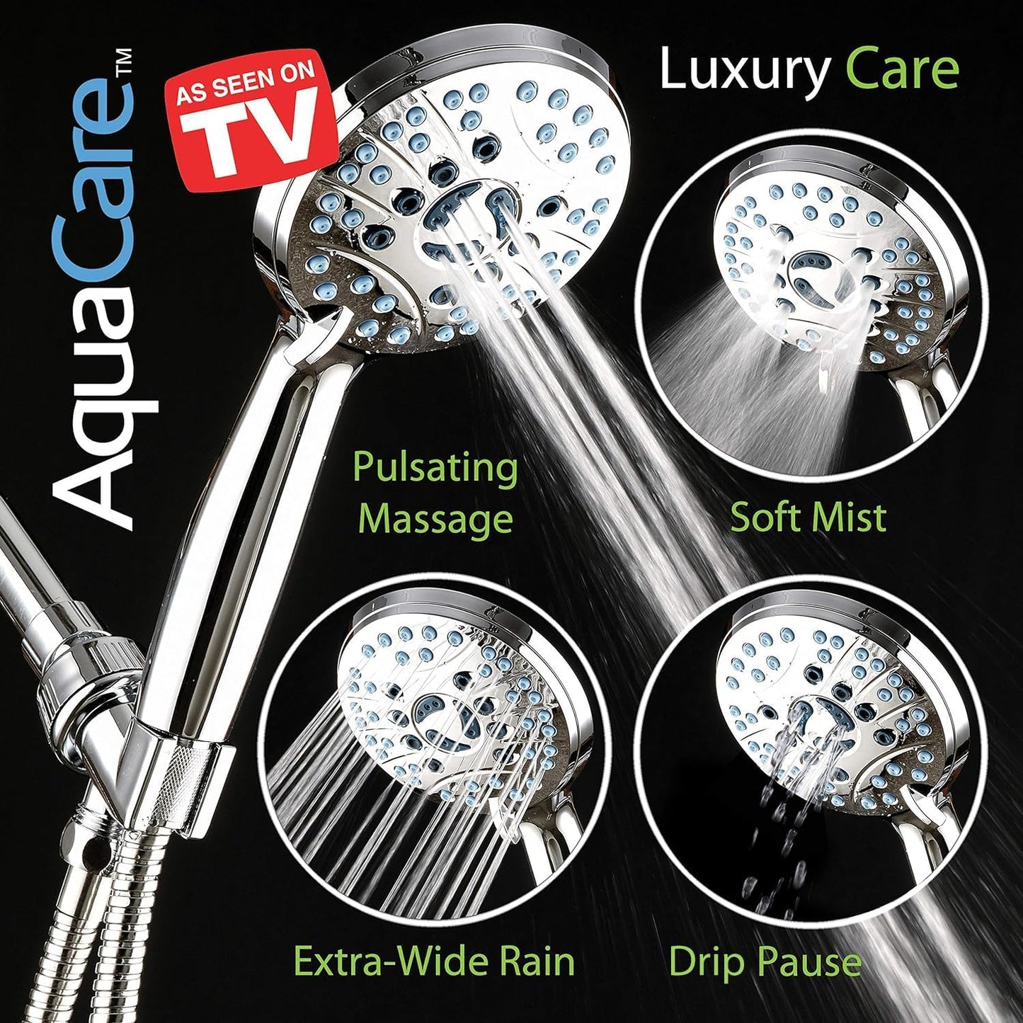 AquaCare High Pressure 8-mode Handheld Shower Head - Anti-clog Nozzles, Built-in Power Wash to Clean Tub, Tile &