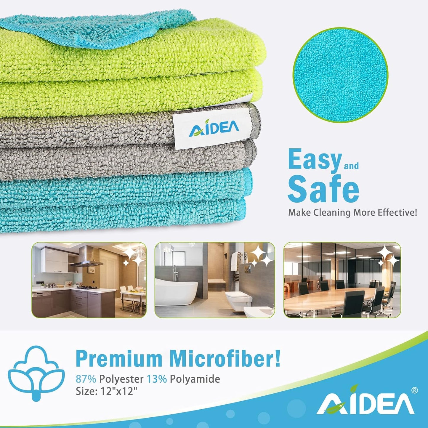 AIDEA Microfiber Cleaning Cloth-50PK, Soft Microfiber Towels for Cars, Absorbent Cleaning Rags, Lint-Free Streak-Free Wash Cloths for House