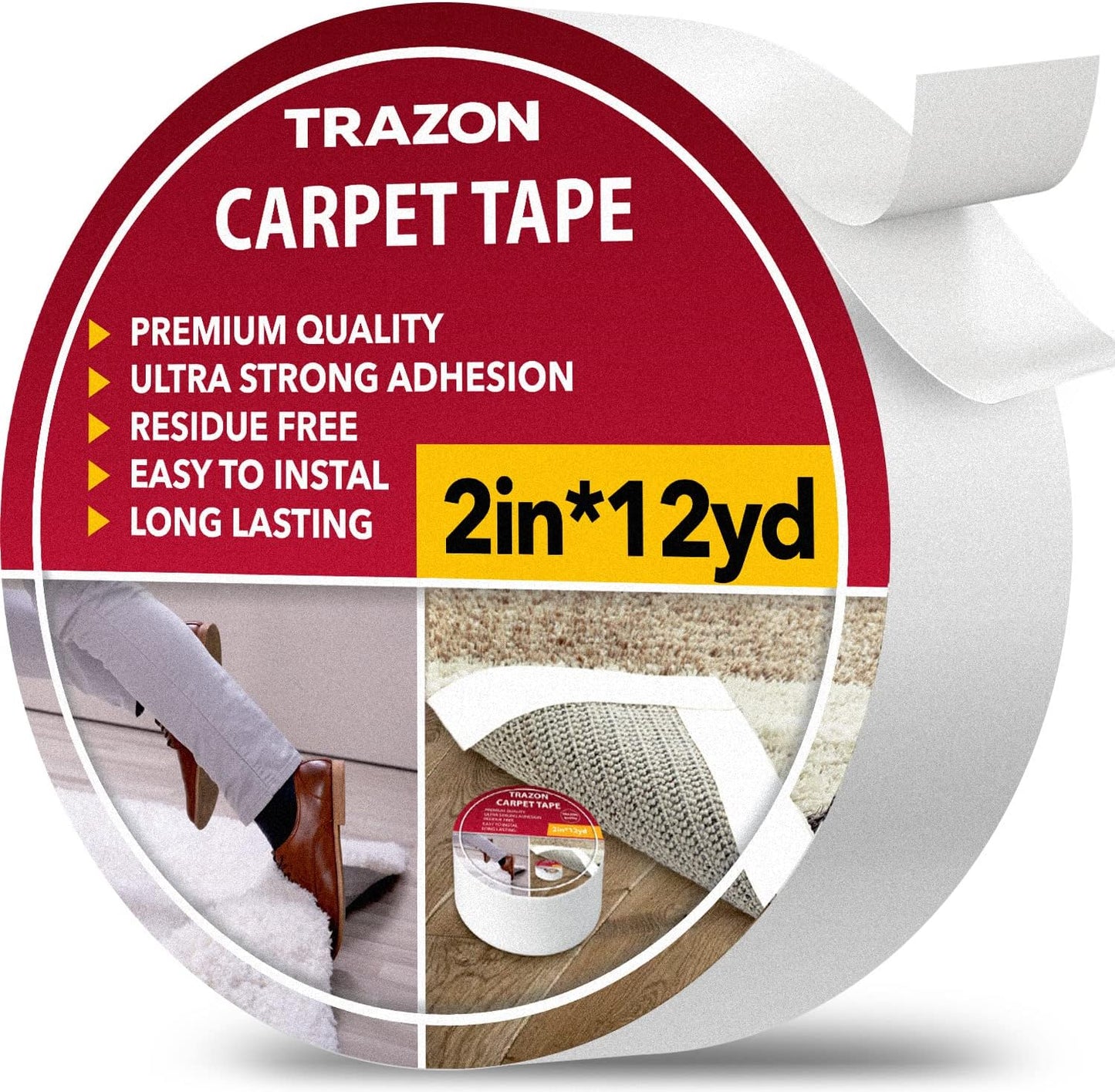 Carpet Tape Double Sided - Rug Tape Grippers for Hardwood Floors and Area Rugs - Carpet Binding Tape Strong Adhesive and