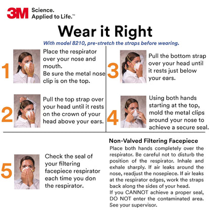 3M 8210 Particulate Respirator, N95, Pack of 20 Disposable Respirator, NIOSH APPROVED, Two-Strap Cup Style