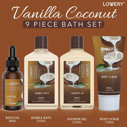 Gifts For Women Gift Basket for Women 9 Piece Set of Vanilla Coconut Home Spa Set, Luxurious Gifts for