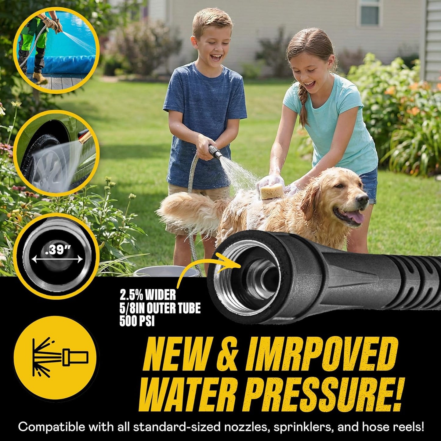 BIONIC STEEL 100 Ft Metal Garden Hose with Sprayer