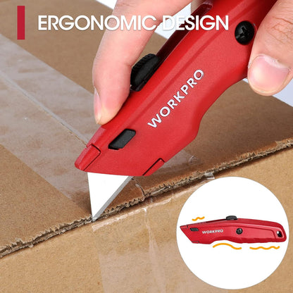 WORKPRO Premium Utility Knife, Retractable All Metal Heavy Duty Box Cutter, Quick Change Blade Razor Knife, with 10 Extra Blades