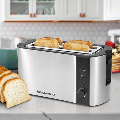 Elite Gourmet ECT-3100 4-Slice Long Slot Toaster, Extra Wide Slots for Bagels, Sourdough & Texas Toast, 6 Browning Settings, Reheat, Defrost &