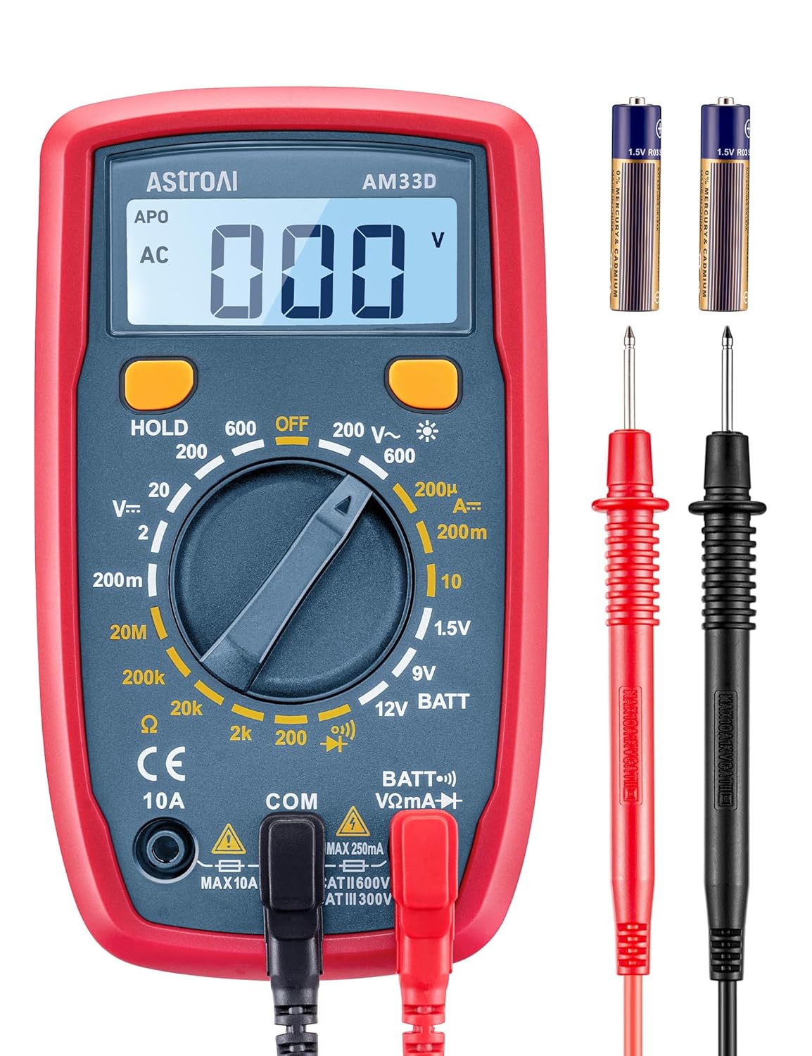 AstroAI Digital Multimeter Tester 2000 Counts with DC AC Voltmeter and Ohm Volt Amp Meter; Measures Voltage, Current