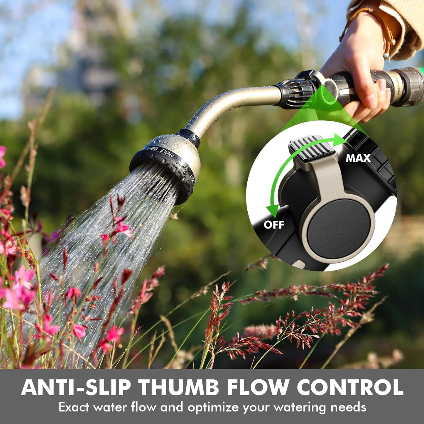 RESTMO Watering Wand Heavy Duty, Metal Garden Hose Wand with 10 Spray Patterns, 15-Inch Long Hose Nozzle Sprayer with Thumb Flow