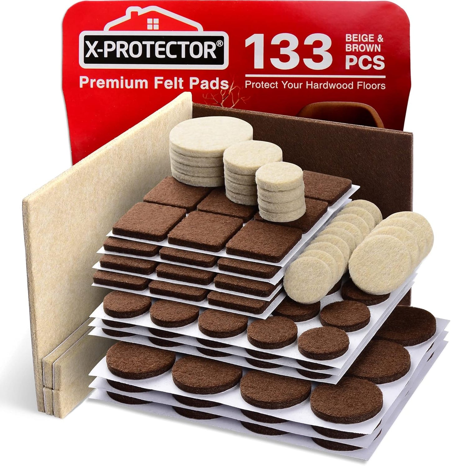 Felt Furniture Pads X-PROTECTOR 133 PCS Premium Furniture Pads - Felt Pads Furniture Feet Best Wood Floor Protectors - Protect Your Hardwood &