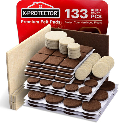 Felt Furniture Pads X-PROTECTOR 133 PCS Premium Furniture Pads - Felt Pads Furniture Feet Best Wood Floor Protectors - Protect Your Hardwood &
