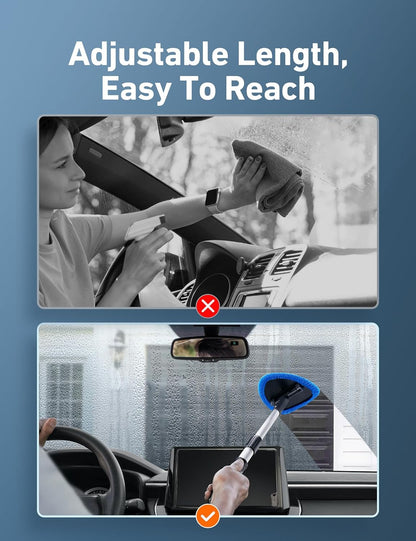 AstroAI Windshield Cleaner Tool, Car Interior Detailing Cleaning Kit with Extendable Handle and 4 Upgraded High-Density Reusable Microfiber
