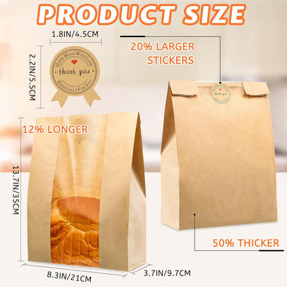 50 Pcs Bread Bags for Homemade Bread, Sourdough Paper With Window, 50% Thicker 13.7x8.2x3.7in A Large Bakery Bags Used for Storage Cookies &