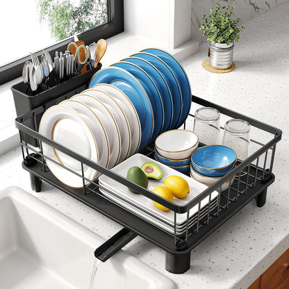 SNTD Dish Drying Rack - Space-Saving Dish Rack for Kitchen Counter, Stainless Steel Dish Drainer with Utensil Holder and