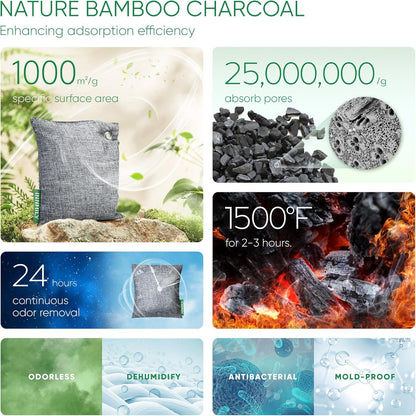 Activated Charcoal Odor Absorber, 6 Pack Natural Shoe Odor Eliminator, Bamboo Charcoal Air Purifying