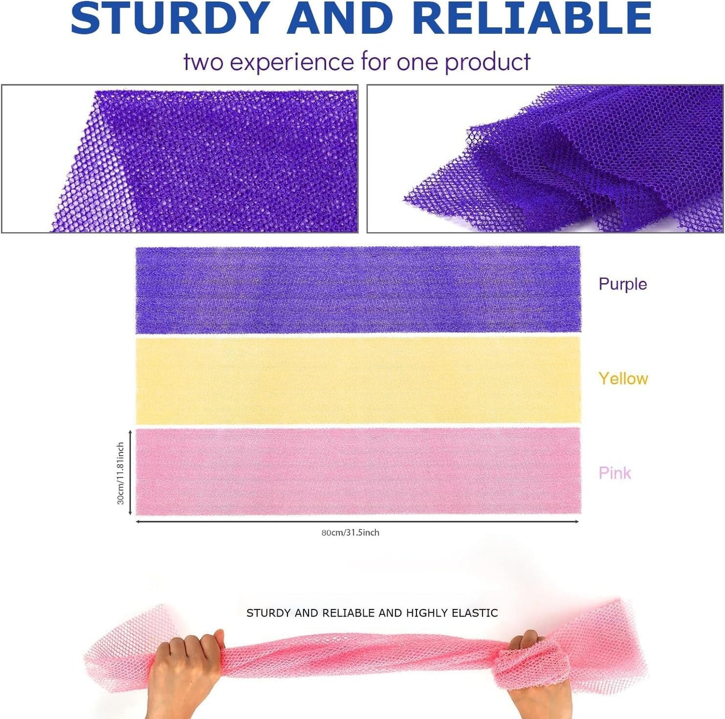 UJFQBH 3 Pieces African Bath Sponge African Net Long Net Bath Sponge Exfoliating Shower Body Scrubber Back Scrubber Skin