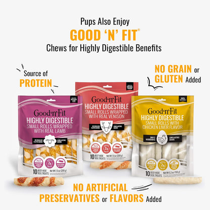 Good n Fun Triple Flavor Rolls for Large Dogs, Treat Your Dog to Long-Lasting Chews Made with Real Beef Hide and Chicken, 6 Count
