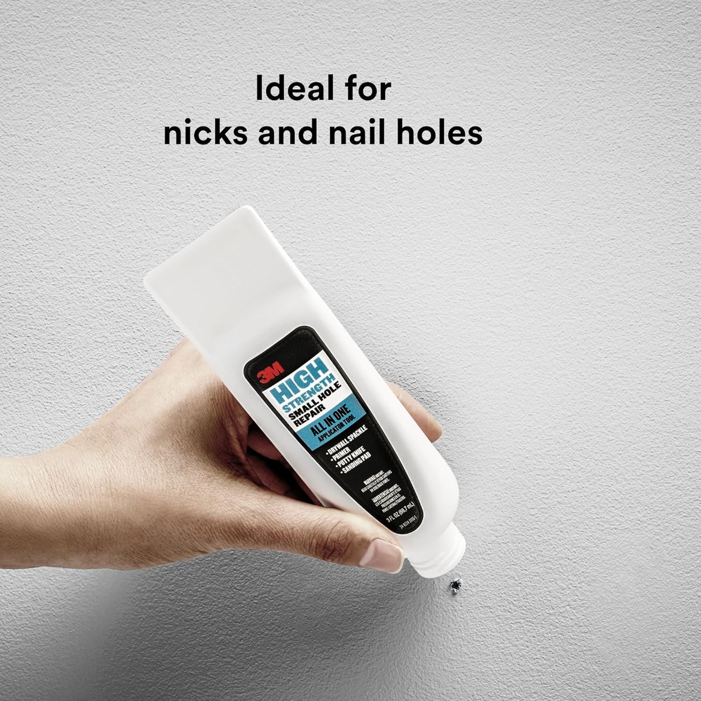 3M Small Hole Repair High Strength, All in One Applicator Tool, 1-Pack, Quick and Easy Repair for Nicks and Nail Holes, Includes Putty Knife