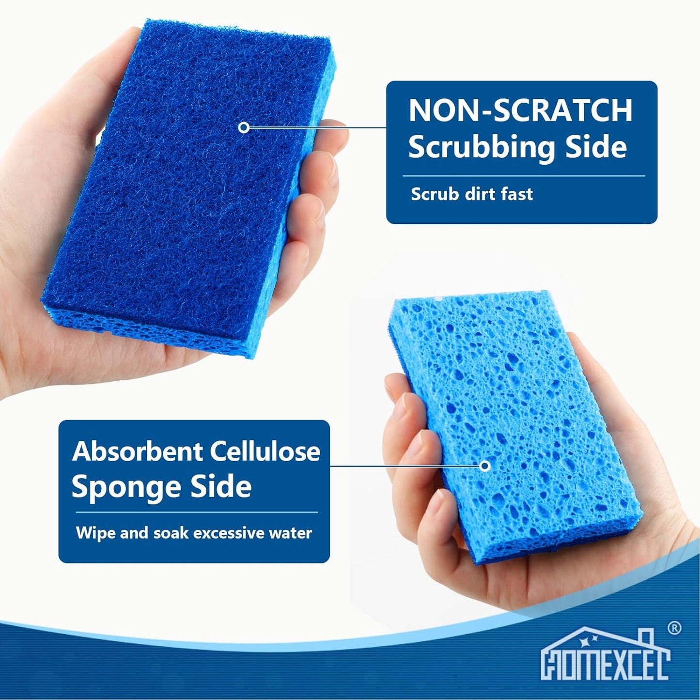 HOMEXCEL Sponges Kitchen 24pcs, Non-Scratch Scrub Dish Sponge Safe on Non-Stick Cookware, Dual Sided Cleaning Sponges for Kitchen