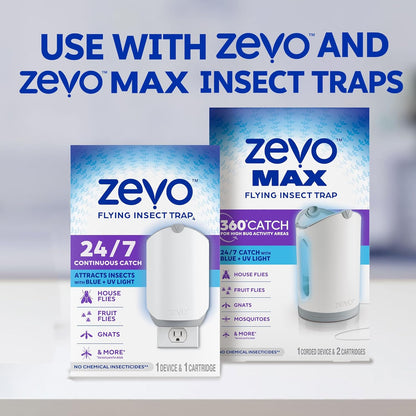 Zevo Flying Insect Trap Official Refill Cartridges - Fits Both Zevo Trap & MAX Indoor Fly Trap - Authentic Trap+Lock Technology to Catch