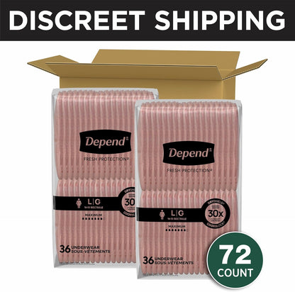 Depend Fresh Protection Adult Diapers, Incontinence & Postpartum Bladder Leak Underwear for Women, Disposable, Maximum, Large
