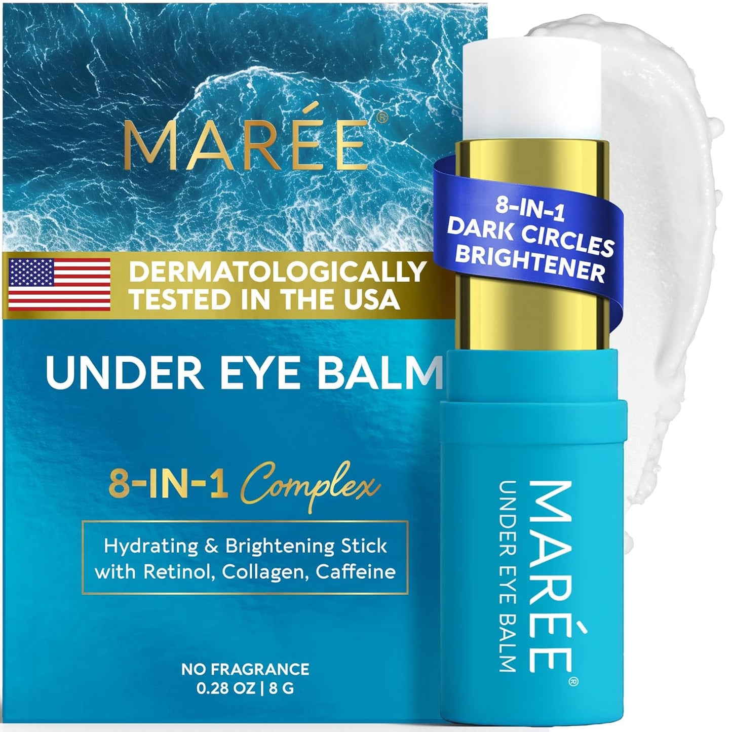 MAREE Under Eye Balm Stick Hydrating Retinol Caffeine Under Eye Brightener Stick for Older Women Collagen Undereye Cream for Dark Circles & Wrinkles