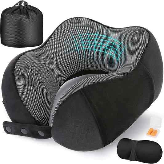 Cirorld Neck Pillow for Traveling, Travel Pillows for Airplanes,100% Pure Memory Foam Travel Neck Pillow, Adjustable Flight