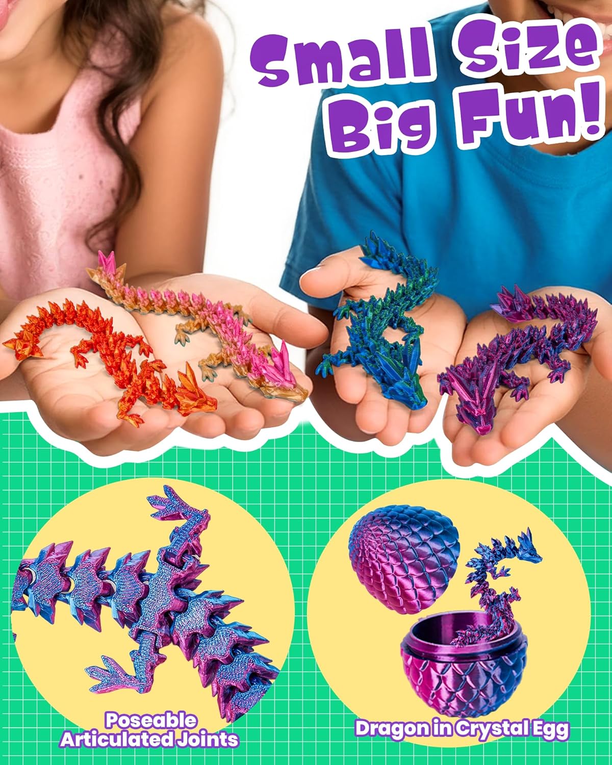 TBOLINE 4PCS 3D Printed Dragon Egg, Easter Basket Stuffers for Kids, Prefilled Easter Eggs with Toys Stuffed Egg Hunt