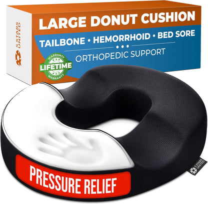 5 STARS UNITED Donut Pillow Hemorrhoid Tailbone Cushion Large Cushion for Pain Relief Coccyx, Prostate, Sciatica, Pelvic Floor, Pressure