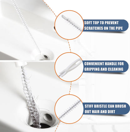 35.5inch Drain Clog Remover(1pcs), 25inch Drain Snake Hair Remover(6pcs) Cleaning Brush(2pcs), Hair Catcher Drain Auger Cleaner Tool Set For
