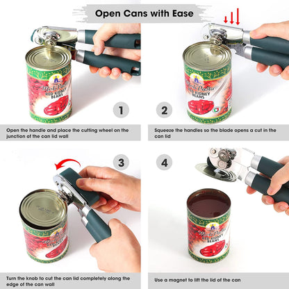 Beneno Heavy Duty Hand Can Opener Manual with Magnet, Durable Sharp Carbon Steel Blade Smooth Cutting, Big Effort-Saving Knob & Soft Grip