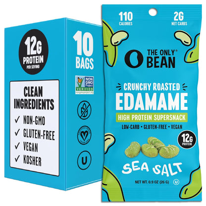 The Only Bean Crunchy Dry Roasted Edamame Snacks (Sea Salt), Healthy High Protein(11g) Keto