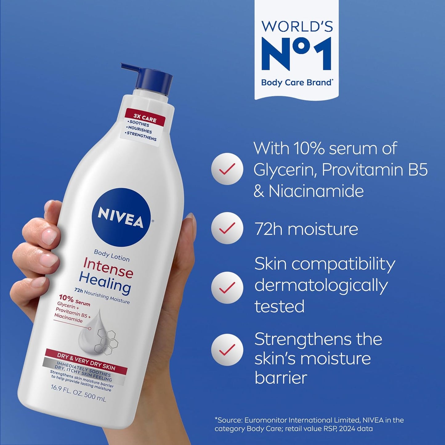 NIVEA Intense Healing Body Lotion for Very Dry, Itchy Skin with Glycerin, Provitamin B5 and Niacinamide, 72-Hour Body