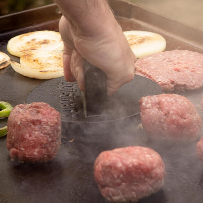 Cuisinart 6.5" Cast Iron Smashed Burger Press, Round Flat Edge Grill Press for Crispy Smash Burgers, Burger Tool for Grill and Griddle