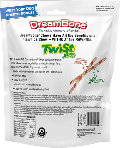 DreamBone Twist Sticks Chews for Dogs, 50 Count, Treat Your Dog to Easy-to-Digest Rawhide-Free Chews Made with Real Vegetables and Chicken