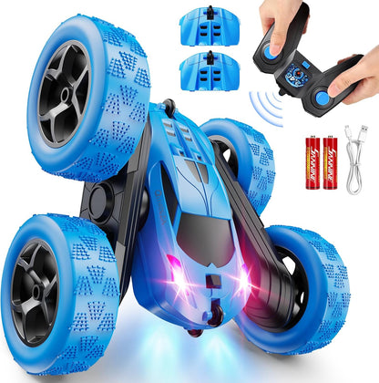 QUNREDA Remote Control Car, RC Cars Toys for Kids Ages 6-12, 4WD Stunt Car with LED Lights & 360 Flips, 2.4GHz, Upgraded USB-C Modular