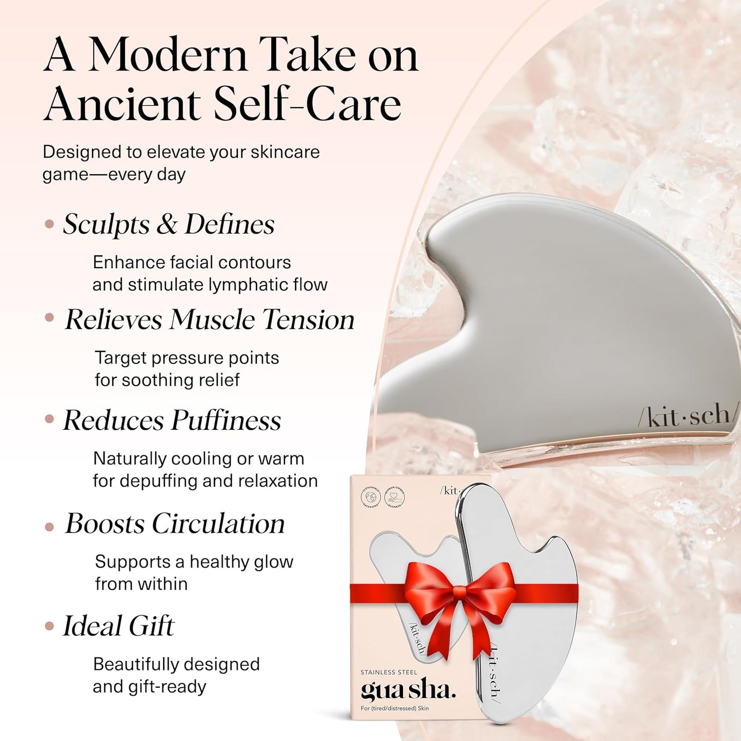 Kitsch Stainless Steel Gua Sha Facial Tools - Guasha Tool for Face, Face Sculpting Tool, Jawline Shaper, Double Chin Reducer, Body Gua Sha