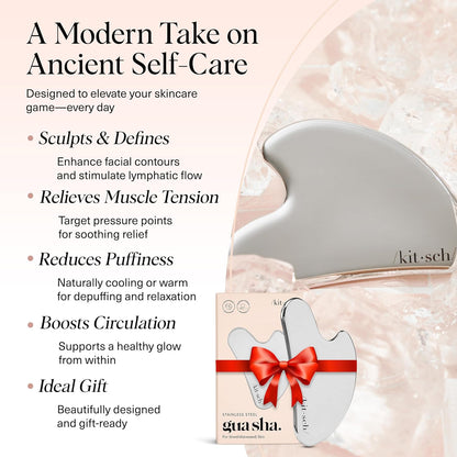 Kitsch Stainless Steel Gua Sha Facial Tools - Guasha Tool for Face, Face Sculpting Tool, Jawline Shaper, Double Chin Reducer, Body Gua Sha
