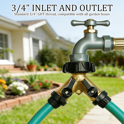 Hourleey Brass Garden Hose Splitter 2 Way, 3/4 Inch Hose Connector Tap Splitter, Hose Y