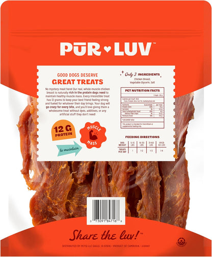 Pur Luv Chicken Jerky Dog Treats, Made with 100% Real Chicken Breast, 16 Ounces, Healthy, Easily Digestible, Long-Lasting, High